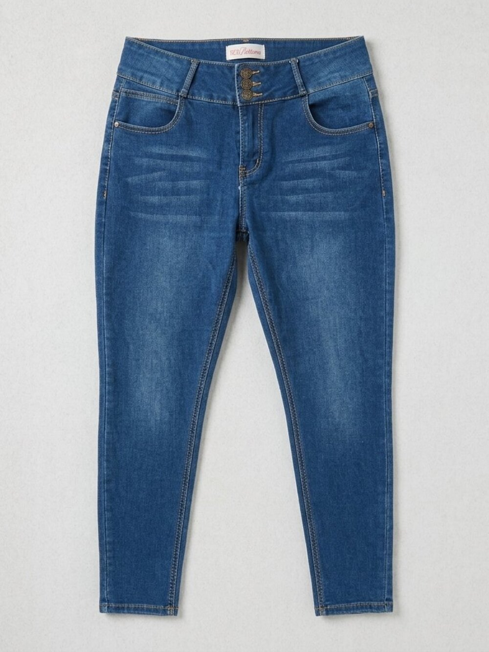 Size 14 RED Bottoms 3 Button High Rise Butt Lifting Skinny Jeans Medium Wash